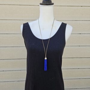 J. Crew gold tone chain with blue seed bead tassel pendant